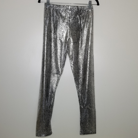 True Rock Black Silver Metallic Leggings Crocodile Gator‎ Print Women's S… - Picture 5 of 11